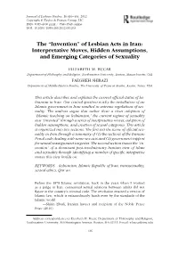 Of Lesbian Acts in Iran: Interpretative Moves, Hidden Assumptions, and Emerging Categories of Sexuality