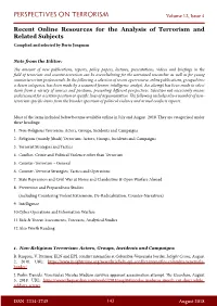 Recent Online Resources for the Analysis of Terrorism and Related Subjects Complied and Selected by Berto Jongman