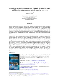 Galactic-Scale Macro-Engineering: Looking for Signs of Other Intelligent Species, As an Exercise in Hope for Our Own