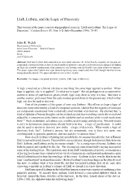 Llull, Leibniz, and the Logic of Discovery