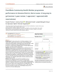 Post-Ebola Community Health Worker Programme Performance In
