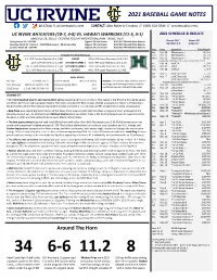 2021 Baseball Game Notes