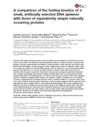 A Comparison of the Folding Kinetics of a Small, Artificially Selected DNA Aptamer with Those of Equivalently Simple Naturally Occurring Proteins