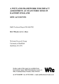 A Wetland Framework for Impact Assessment at Statutory Sites in Eastern England Site Accounts