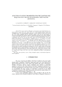 Analysis of Source Properties for the Earthquake Sequences in the South-Western Carpathians (Romania)
