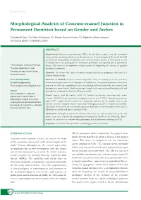 Morphological Analysis of Cemento-Enamel Junction in Permanent Dentition Based on Gender and Arches