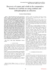 Recovery of Copper and Cobalt in the Comparative Flotation of a Sulfide Ore Using Xanthate and Dithiophosphate As Collectors