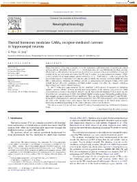 Thyroid Hormones Modulate GABAA Receptor-Mediated Currents in Hippocampal Neurons