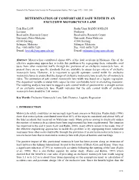 Determination of Comfortable Safe Width in an Exclusive Motorcycle Lane