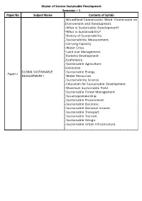Master of Science Sustainable Development Semester – 1 Paper