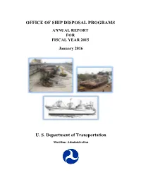 OFFICE of SHIP DISPOSAL PROGRAMS U. S. Department Of