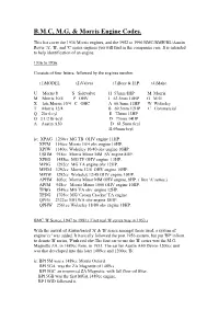 B.M.C, M.G, & Morris Engine Codes