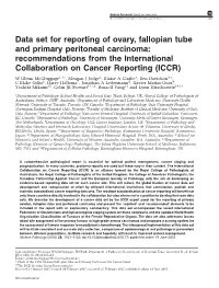 Data Set for Reporting of Ovary, Fallopian Tube and Primary