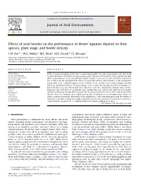 Effects of Seed Beetles on the Performance of Desert Legumes Depend on Host Species, Plant Stage, and Beetle Density