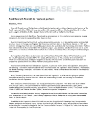 Poet Kenneth Rexroth to Read and Perform