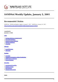 Sandnet Weekly Update, January 3, 2001
