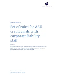 Set of Rules for AAU Credit Cards with Corporate Liability - Staff