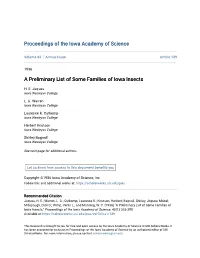 A Preliminary List of Some Families of Iowa Insects