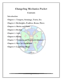 Changeling Mechanics Packet Contents Introduction Chapter 1: Tempers, Seemings, Traits, Etc
