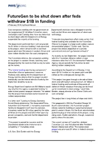 Futuregen to Be Shut Down After Feds Withdraw $1B in Funding 4 February 2015, Bydavid Mercer