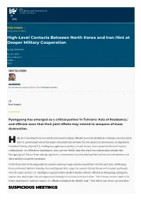 High-Level Contacts Between North Korea and Iran Hint at Deeper Military Cooperation by Jay Solomon