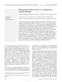 Mariniphaga Sediminis Sp. Nov., Isolated from Coastal Sediment Feng-Qing Wang,1 Qi-Yao Shen,1 Guan-Jun Chen1,2 and Zong-Jun Du1,2