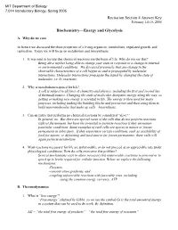 Recitation Section 4 Answer Key Biochemistry—Energy and Glycolysis
