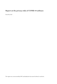 Report on the Privacy Risks of COVID-19 Software