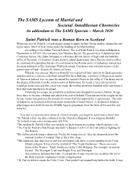 ​The SAMS Lyceum of Martial and Societal Antediluvian Chronicles an Addendum to the SAMS Sporran – March 2020 ​