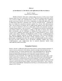 Abstract an Introduction to the Physics and Applications Of