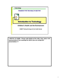 Introduction to Toxicology