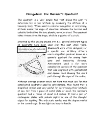 Navigation: the Mariner's Quadrant