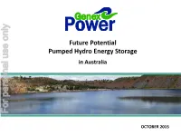 Future Potential Pumped Hydro Energy Storage