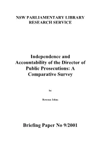 Independence and Accountability of the Director of Public Prosecutions: a Comparative Survey