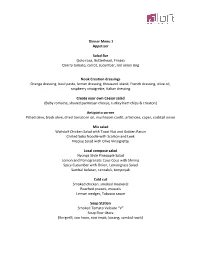 Dinner Menu 1 Appetizer Salad