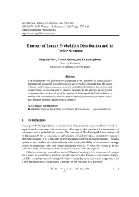 Entropy of Lomax Probability Distribution and Its Order Statistic