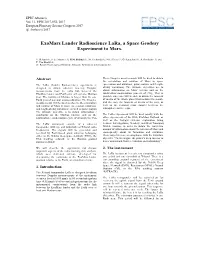 Exomars Lander Radioscience Lara, a Space Geodesy Experiment to Mars