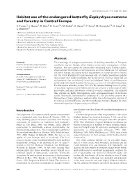 Habitat Use of the Endangered Butterfly Euphydryas Maturna and Forestry in Central Europe A