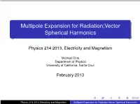 Multipole Expansion for Radiation;Vector Spherical Harmonics