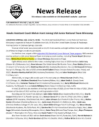 News Release This Release Is Also Available on USA Basketball's Website - Usab.Com