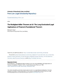 The Modigliani-Miller Theorem at 60: the Long-Overlooked Legal Applications of Finance’S Foundational Theorem