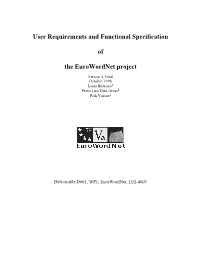 User Requirements and Functional Specification of The