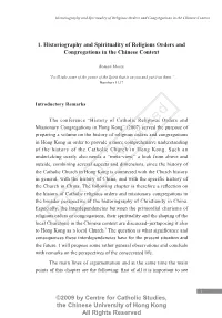 1. Historiography and Spirituality of Religious Orders and Congregations in the Chinese Context