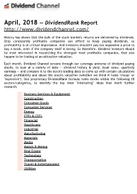 April, 2018 — Dividendrank Report