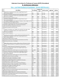 B. Architecture Admission First - Last Rank Position of Candidates :: B.Arch 2020 Round-1 Sr