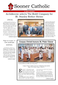 Sooner Catholic Soonercatholic.Org September 22, 2019 Archokc.Org Go Make Disciples Archdiocese Selects the Boldt Company for Bl