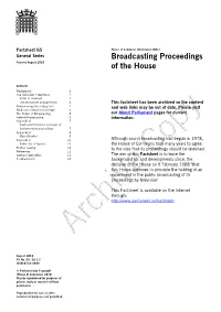 Broadcasting Proceedings of the House House of Commons Information Office Factsheet G5