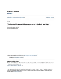 The Logical Analysis of Key Arguments in Leibniz and Kant