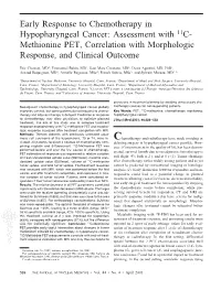 Early Response to Chemotherapy in Hypopharyngeal Cancer: Assessment with 11C- Methionine PET, Correlation with Morphologic Response, and Clinical Outcome