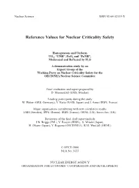 Reference Values for Nuclear Criticality Safety